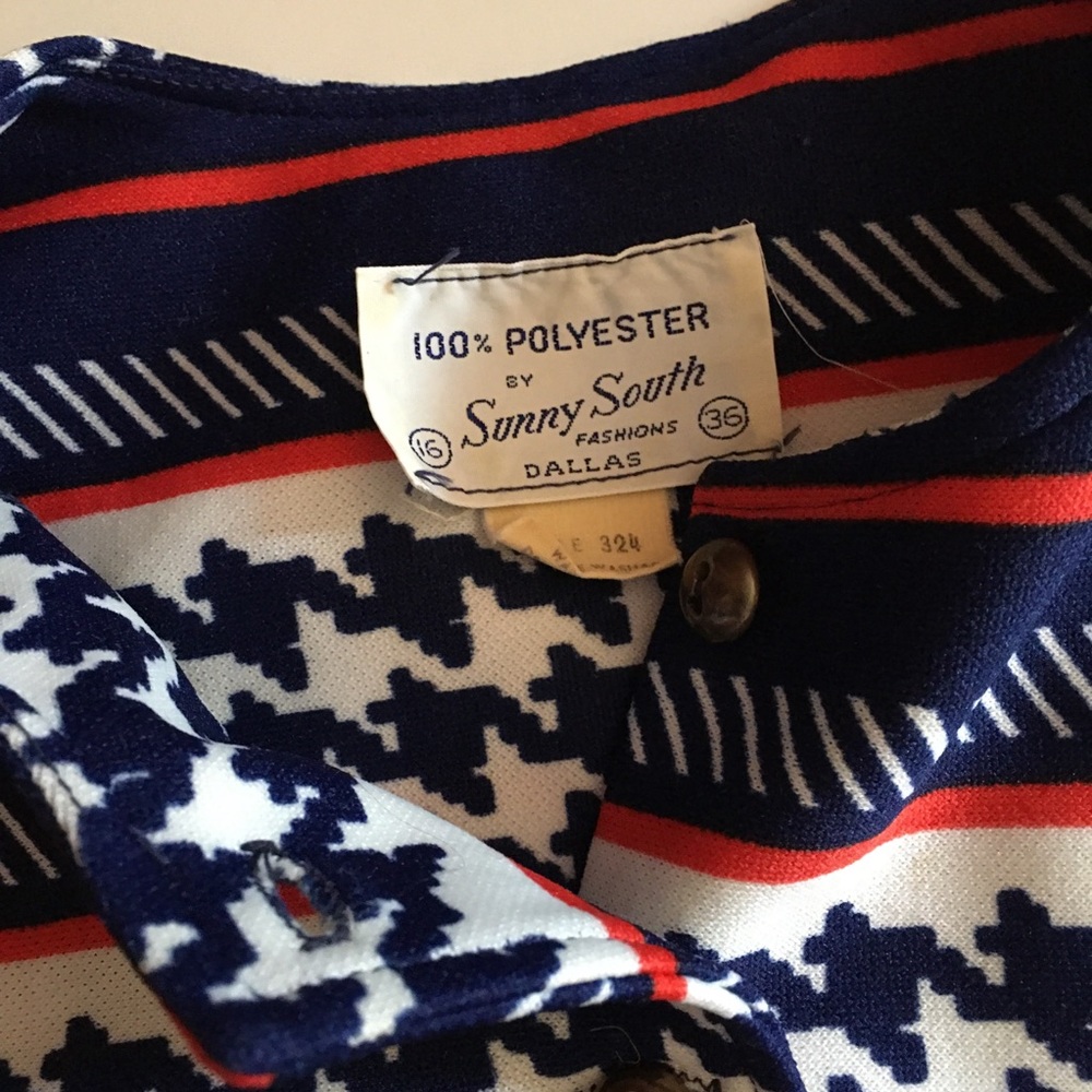 VTG 60 70 MOD Tie Waist Top Red Blue Stripes - Picture 8 of 16